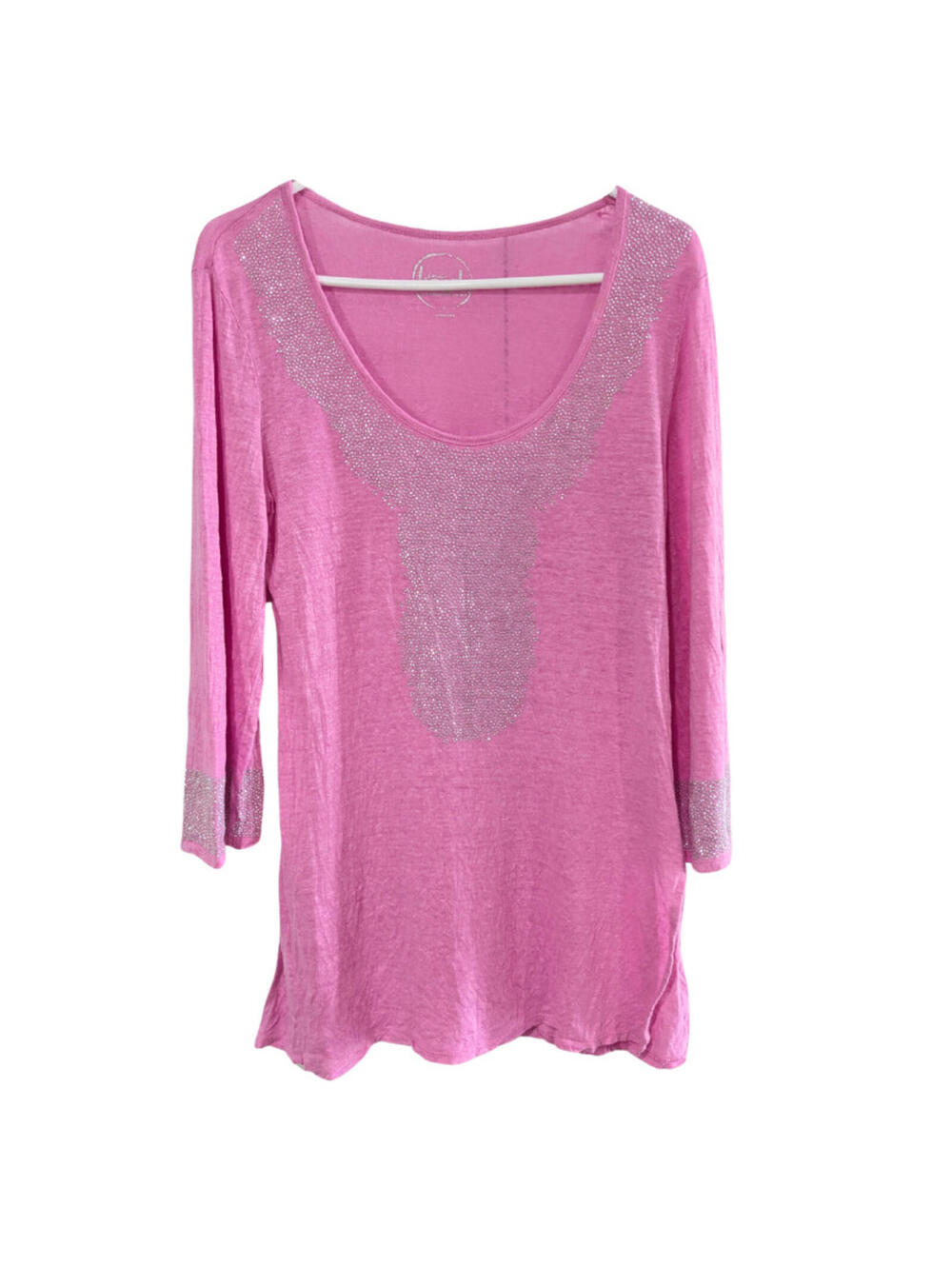 I.N.C. International Concepts Women's Pink Gauze Rhinestone Top, Size Large